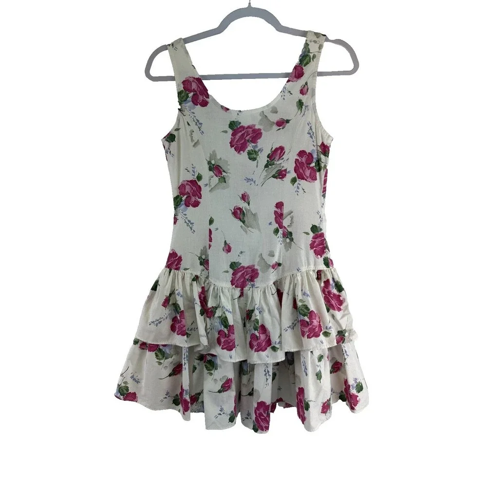 Byer Too! Vintage Dress Peplum Layered White Pink Ruffle 90s Button‎ Juniors 5